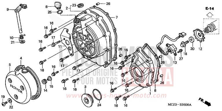 RIGHT CRANKCASE COVER for Hornet 900 CANDY BLAZE ORANGE (YR196) from 2007